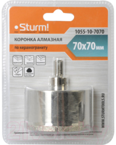 Коронка алмазная по керамаграниту Sturm 70х70