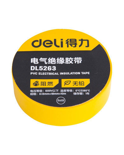 Изолента Deli 0.13х18х10м ПВХ жёлтая